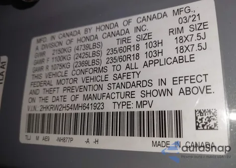 2021 Honda Cr-V Awd Ex z USA, uszkodzony, nr VIN 2HKRW2H54MH641923